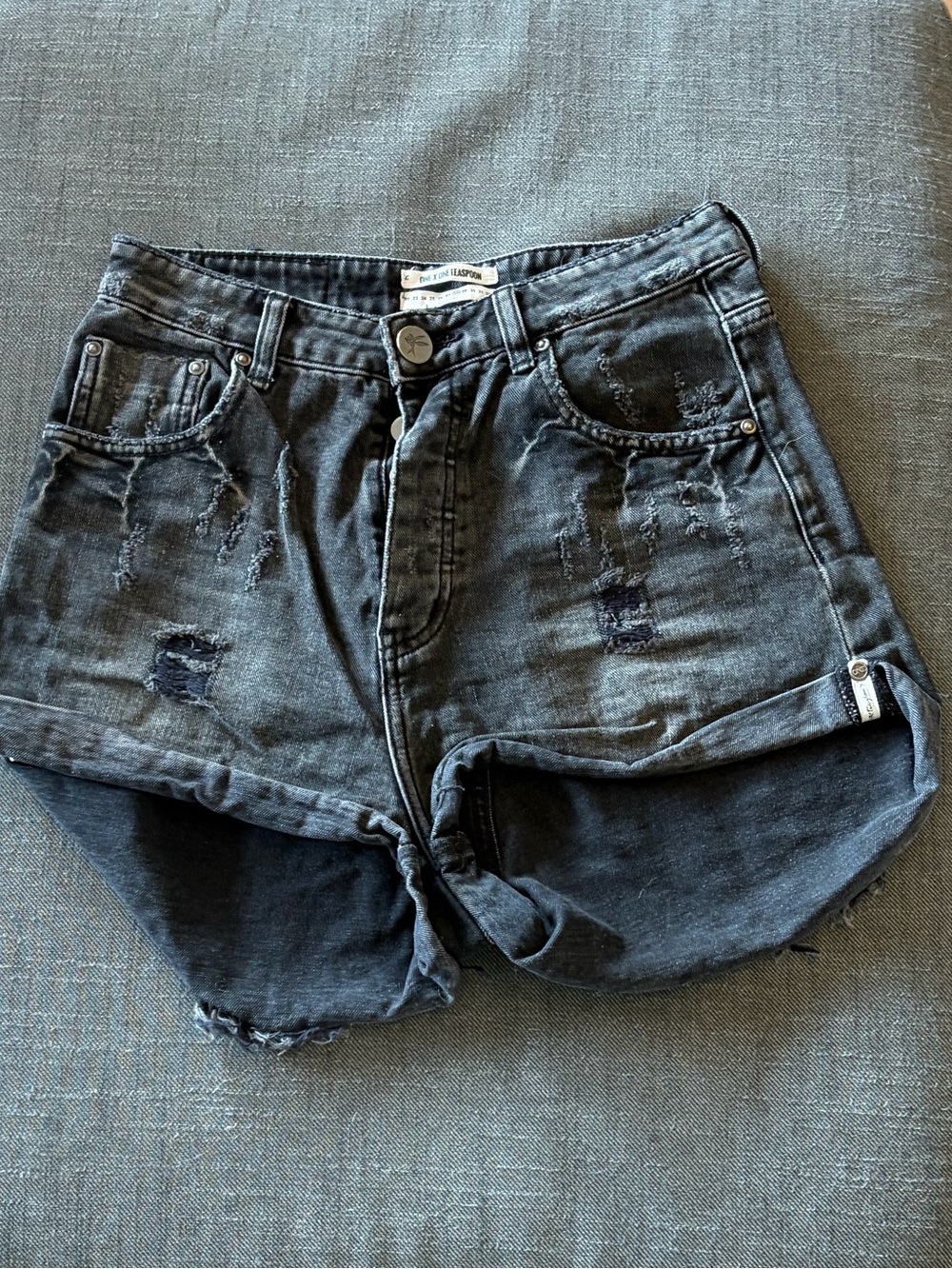 One Teaspoon Black Distressed Denim Cutoff Shorts